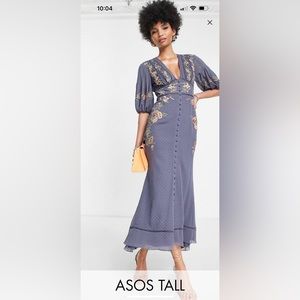 ASOS DESIGN Tall textured floral embroidered midi tea dress with tie detail